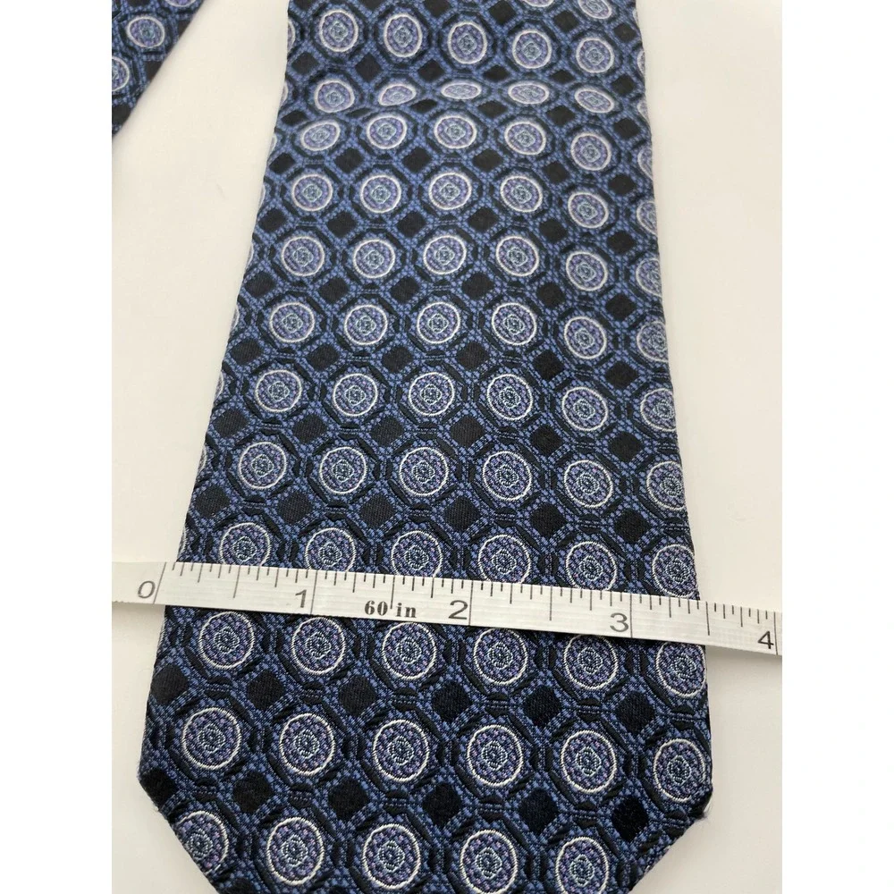 Daniel De Fasson Studio Mens Silk Tie Navy Blue Lavender Geometric Medallion